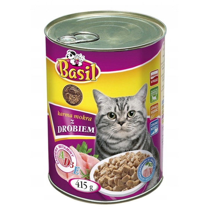 Мокра храна за котки, Basil, 415 г, с пиле