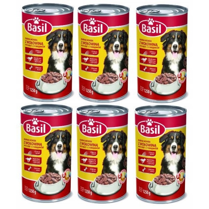 Nedves kutyaeledel szett, Basil, 1250 g, marhával, 6 darab, 7% fehérje