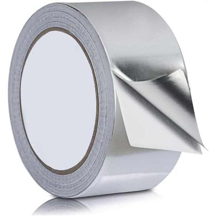 Banda adeziva din aluminiu rezistenta la temperaturi inalte, etansare si izolare, 10mx4.8cm, argintiu
