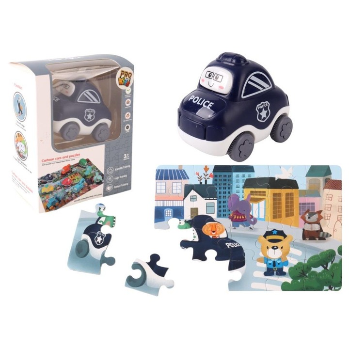 Pro Kids oktató készlet, 20 darabos puzzle, rendőrautó, városi jelenet, többszínű