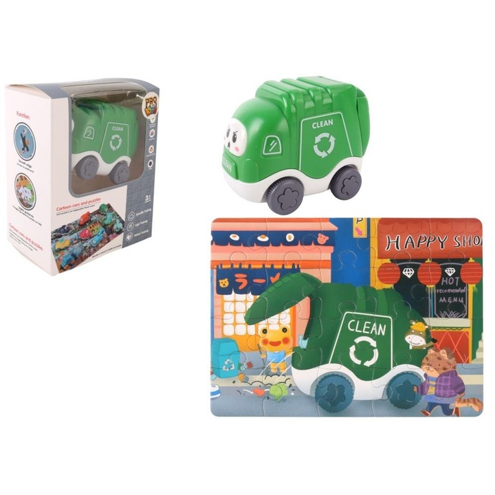 Oktató készlet Pro Kids, kukásautó típusú újrahasznosító jármű, 20 darab, többszínű