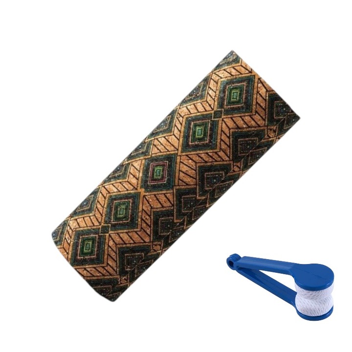 Toc / etui pentru ochelari de soare si vedere, material pluta/metal, inchidere magnet, unisex, portabil si rezistent, protectie lentila, design romb Vintage, 16x5x3cm, instrument de curatat ochelari