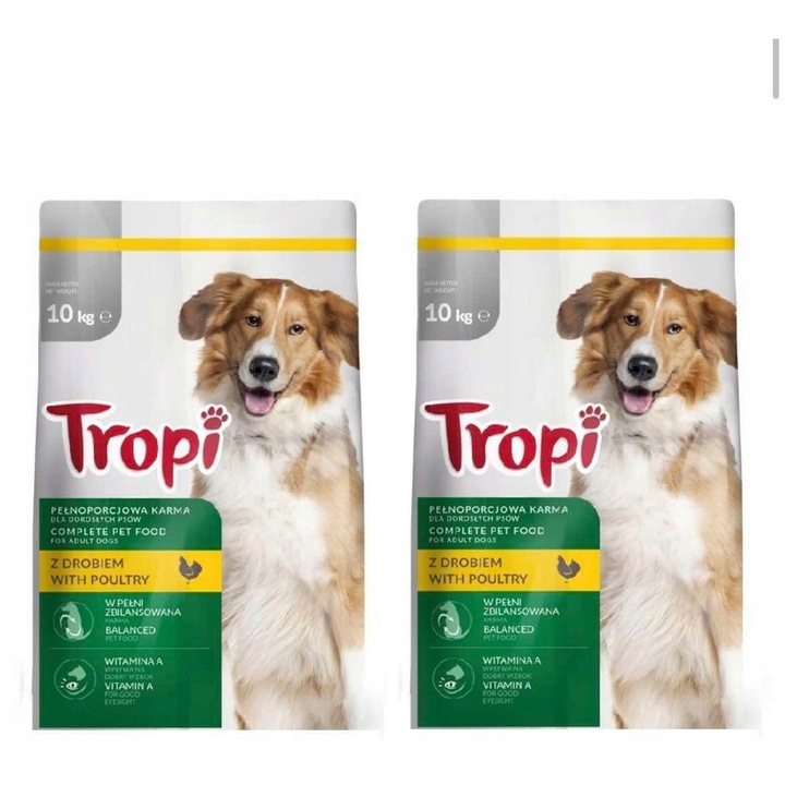 Храна за кучета, Tropi, суха храна с пиле, 10 кг x 2 сета