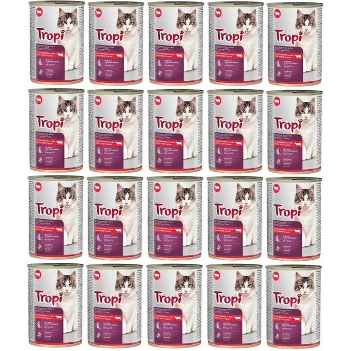 TROPI Комплект храна за котки с говеждо месо, 20x415гр, без консерванти