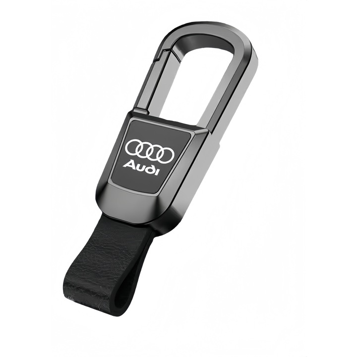 Breloc chei auto cu logo Audi, piele naturala si metal, gravura laser dubla, design masculin, QiFeng™