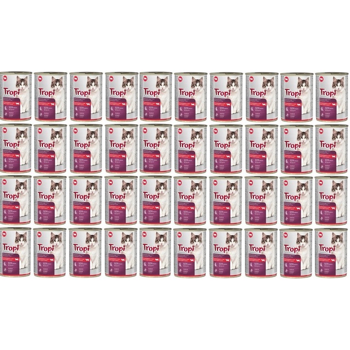 Влажна храна за котки Тропи, с говеждо в сос, комплект 40x415гр