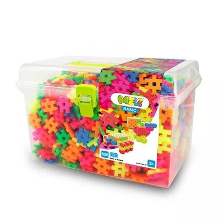 Set de constructie Meli Travel Box Basic Neon 1000 elemente, multicolor, 1000 piese