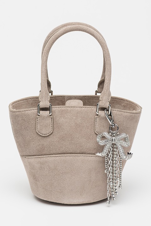 SELF-PORTRAIT, Велурена чанта с кристал, Сиво-бежов
