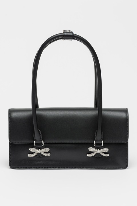 SELF-PORTRAIT, Bőr válltáska kristályos masnikkal, Fekete