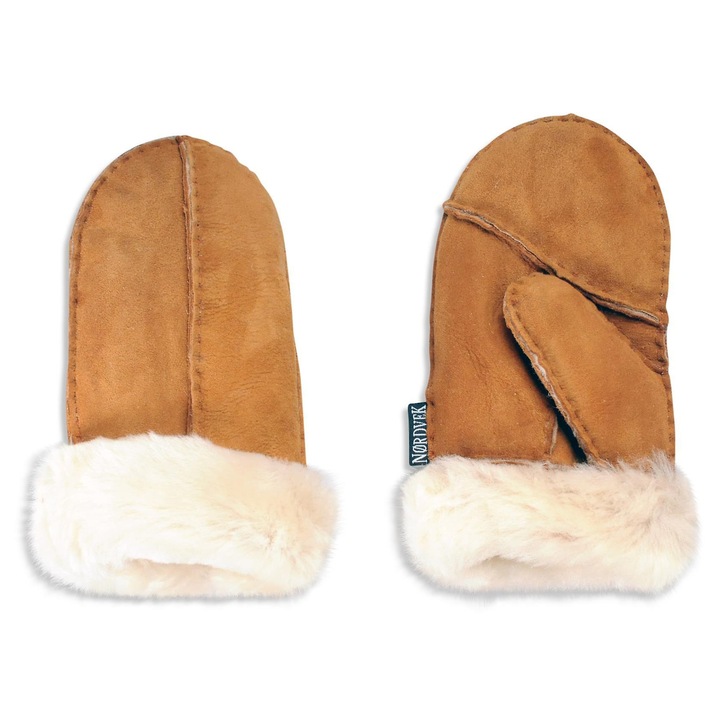 Manusi copii din lana de oaie, cu manseta pliabila, roz, marimea M (3-5 ani)