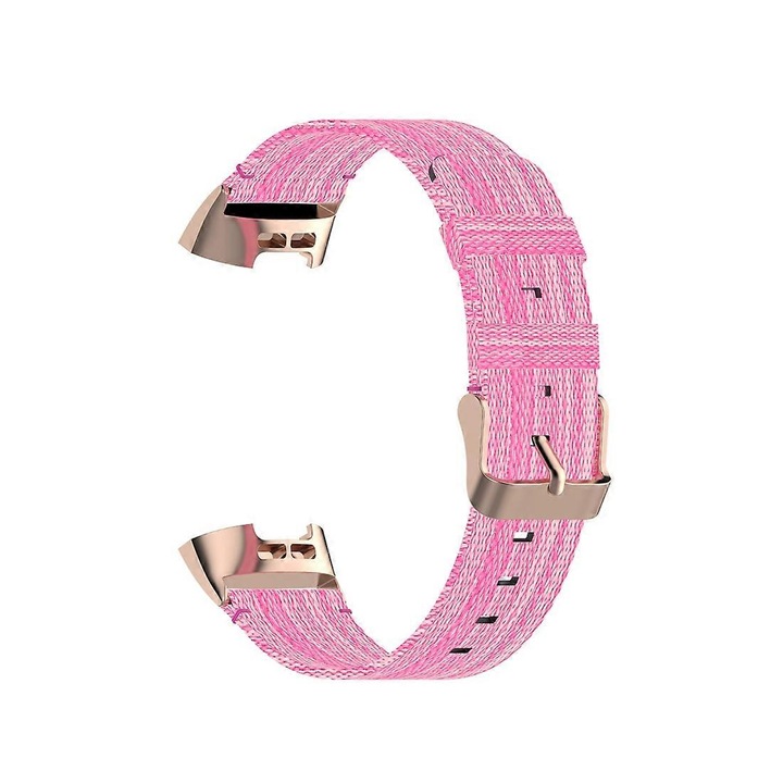 Bratara de inlocuire pentru smartwatch, nylon denim, roz, pentru Fitbit Charge 4/Charge 3/Charge 3 SE