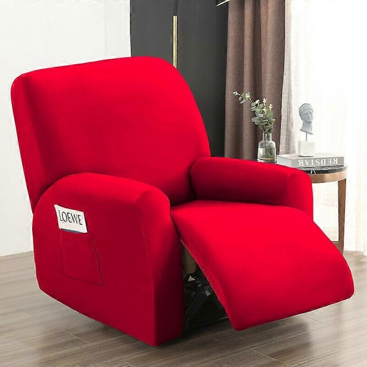 Husa pentru scaun reclinabil, 4 piese, elastica, rosie, impermeabila, 1 loc