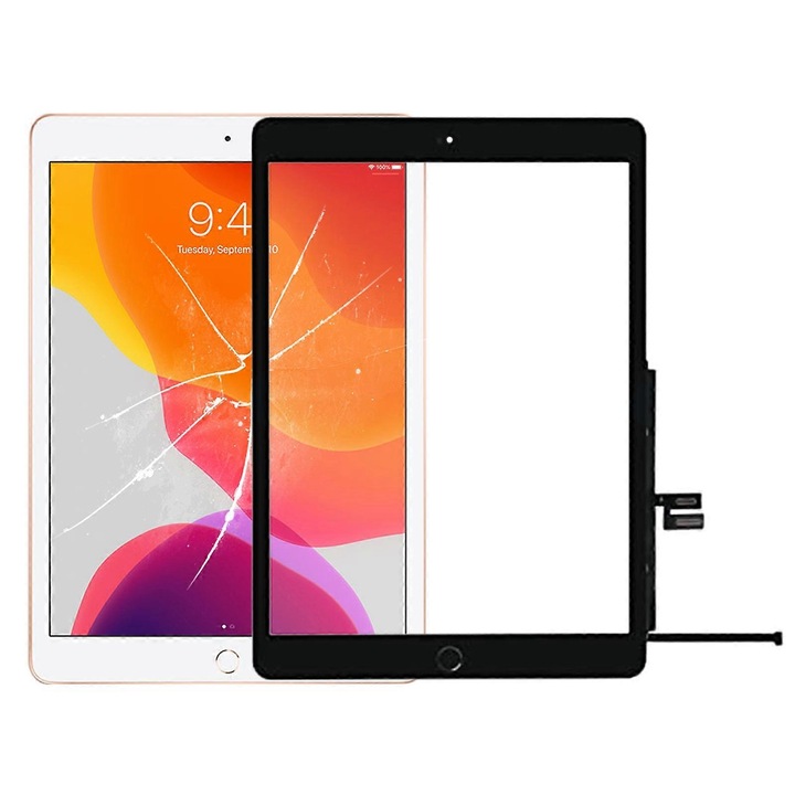 Тъчскрийн панел с бутон Home за iPad 10.2, черен, комплект за подмяна