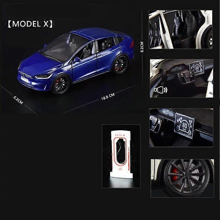 Tesla Model 3 Model Y autómodell, fém, öntött fém, kék, 1:24
