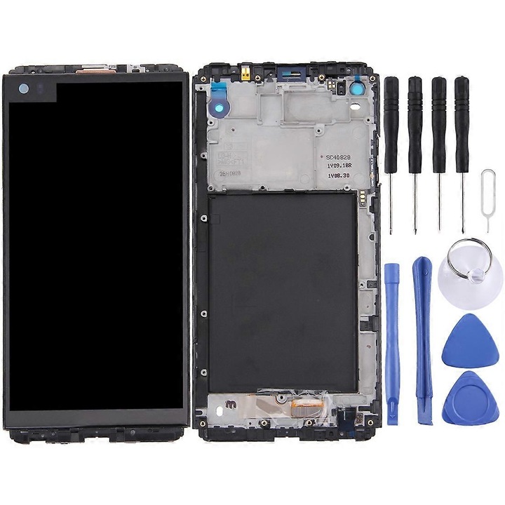 Ecran LCD si digitizator asamblat complet cu rama pentru LG V20, negru