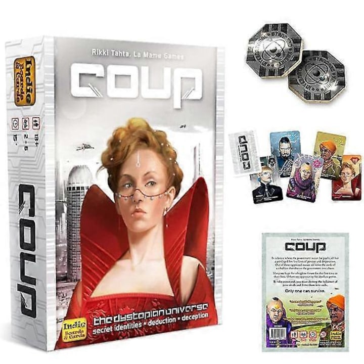 Társasjáték Coup, 2-6 játékosnak, 14 éves kortól, 15 perc, kártyajáték
