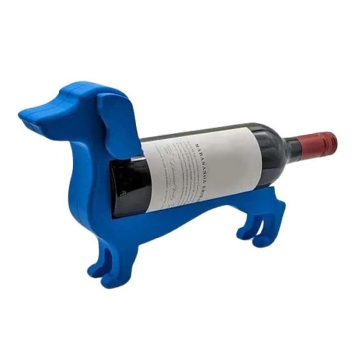 Dachshund borosüveg tartó, dekoratív, fából, 18x14x8.5cm, kék