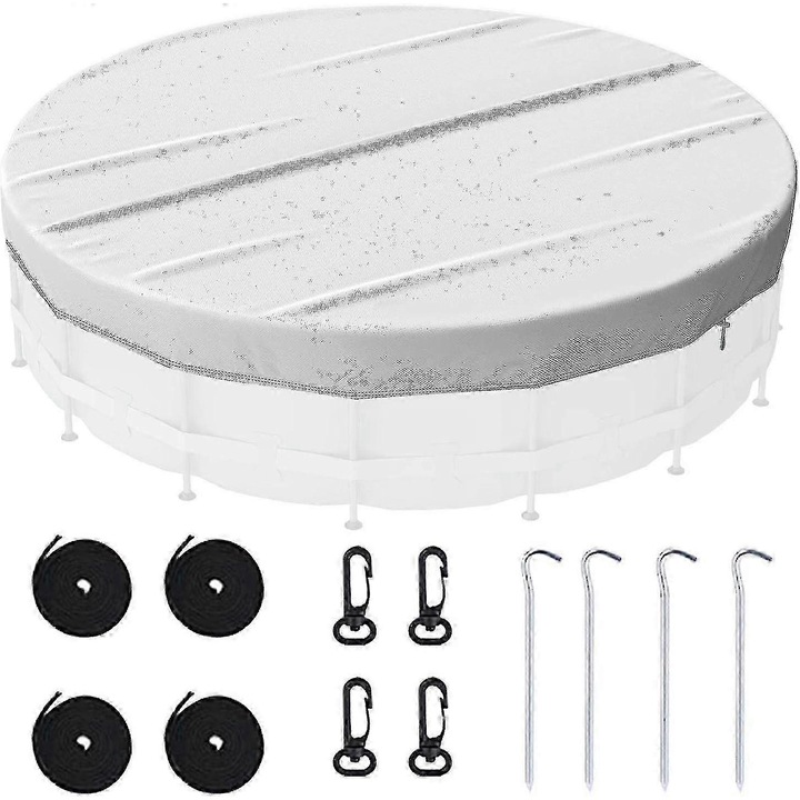 Покривало за кръгъл басейн, водоустойчиво и ветроустойчиво, 10 фута, комплект с 4 колчета и 4 ремъка