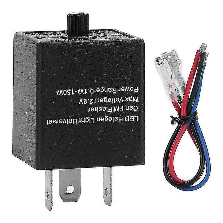 Releu LED Flasher, 12V, 3 pini, ajustabil, pentru semnalizare auto, culoare neagra