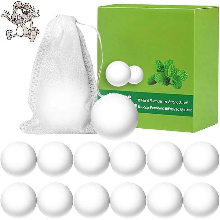 Set 12 bile repelente pentru soareci, protectie 60 zile, alb