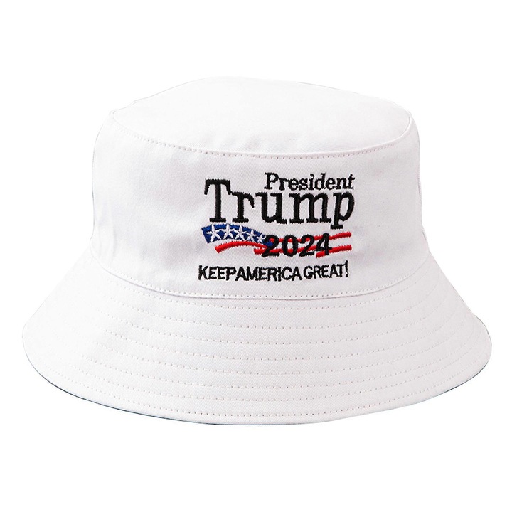Caciula pescareasca, Trump 2024, alb, din bumbac, unisex