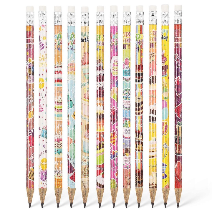 Set 48 Creioane Colorate pentru Petreceri de Ziua de Nastere, Diverse Culori, 18.50x0.70x0.70cm