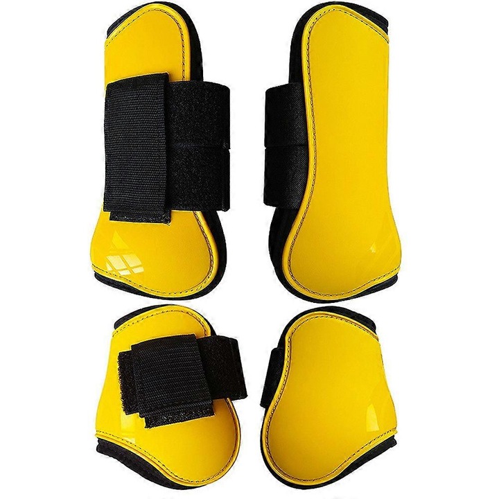 Set 4 protectii pentru picioare de cal, neopren, absorbtie socuri, galben, dimensiuni variate
