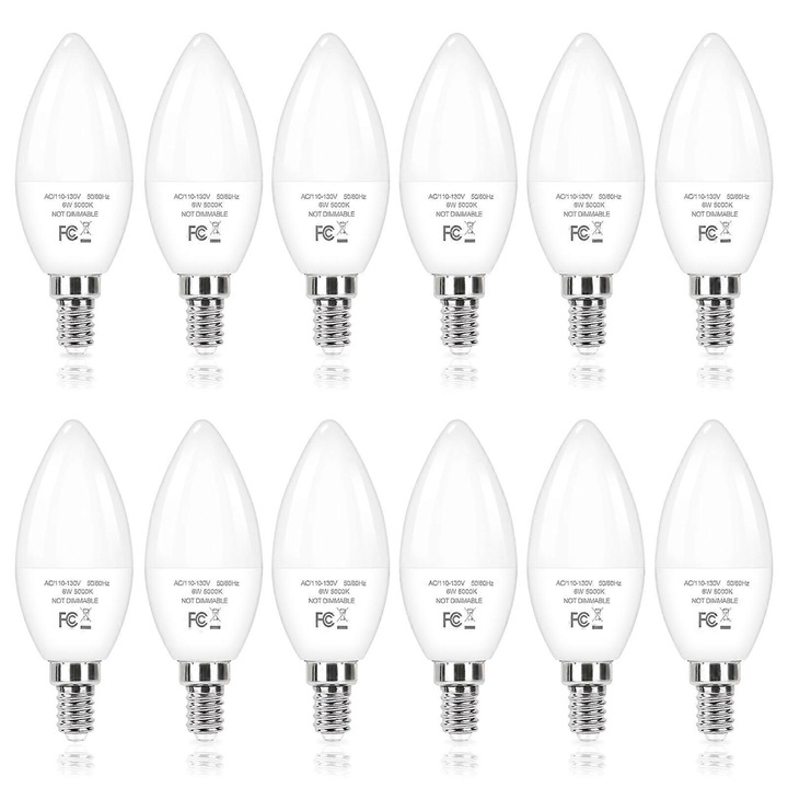 Becuri LED E12, 6W, 450 lumeni, alb natural, set de 12 bucati