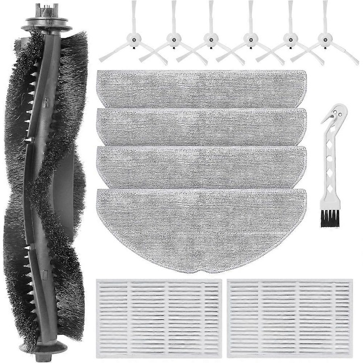 Set accesorii de schimb pentru aspirator Vyzzle D10 L10, 1 perie principala, 6 perii laterale, 2 filtre HEPA, 4 carpe de mop, material plastic