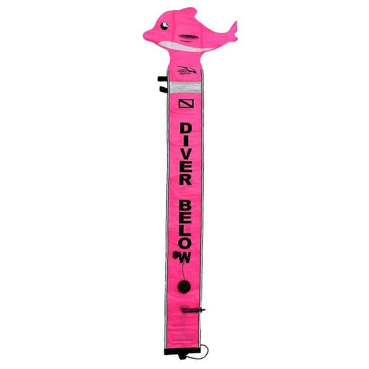 Marker de suprafata pentru scufundari, 0.5x5ft, design dublu fata, culoare roz delfin, accesorii pentru sporturi acvatice