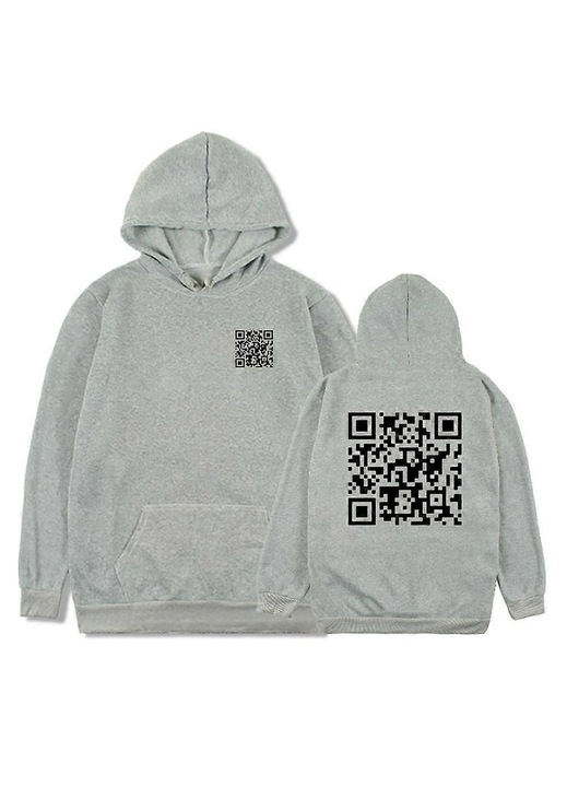 Hanorac pentru barbati, poliester, imprimeu cu cod QR, gri