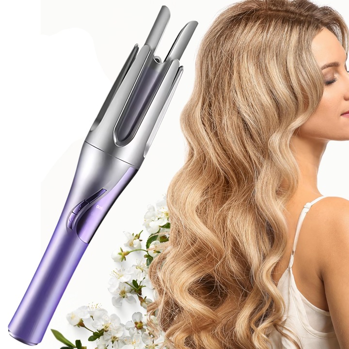 Intelligens forgó automata hajgöndörítő, gyors felmelegedés, égésvédelem és USB kábel, tökéletes fürtök, tartós frizura, lila