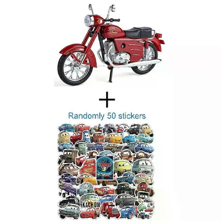 Model motocicleta de jucarie 1:10 XF250, rosu, dimensiuni 17.5x7x10.5cm, metal si plastic, set cu sunet si lumina