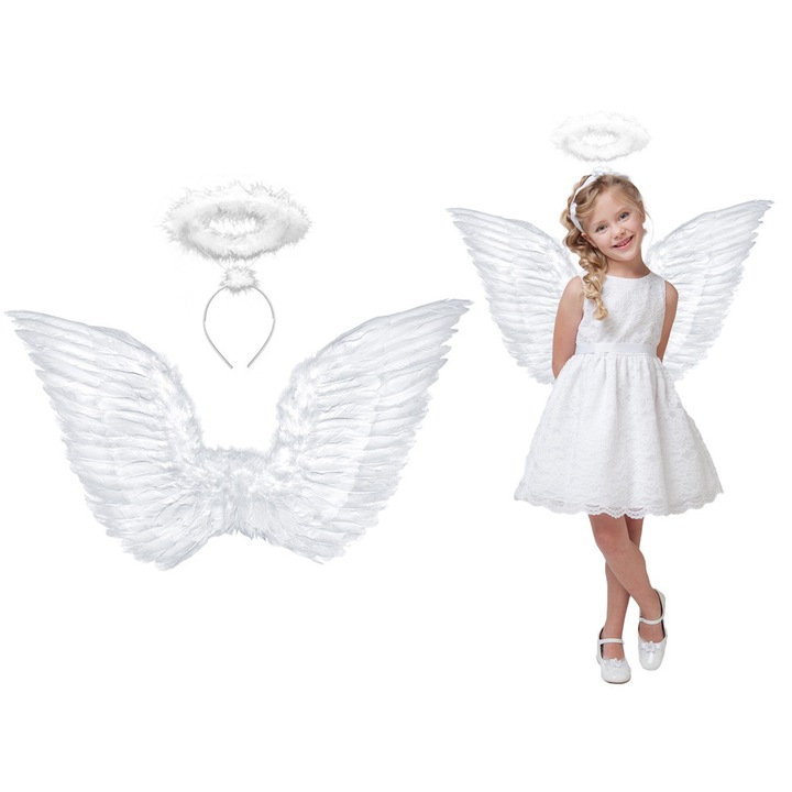 Set aripi de inger cu aureola, PartyPro, alb, 75x45cm