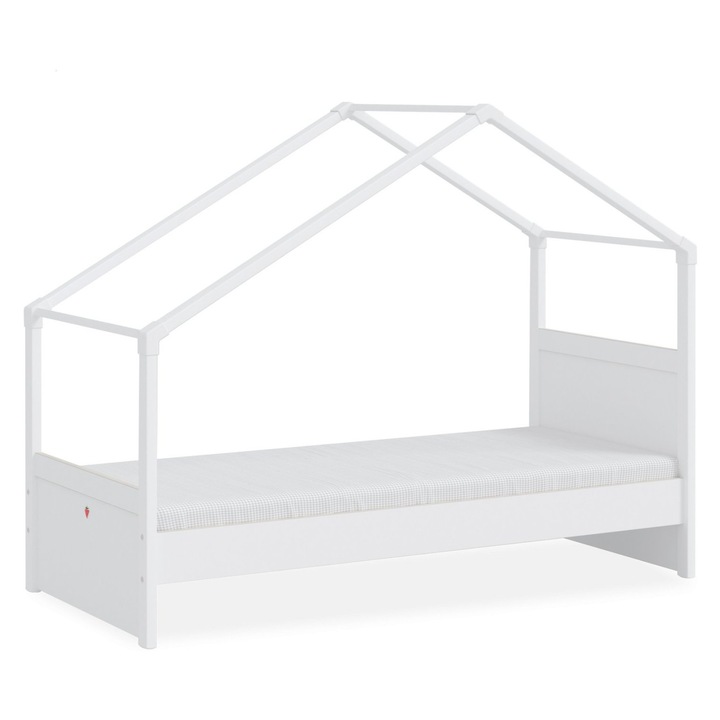 Pat 90x200 cm, cu copertina verde, pentru camera copil, Colectia Montes White