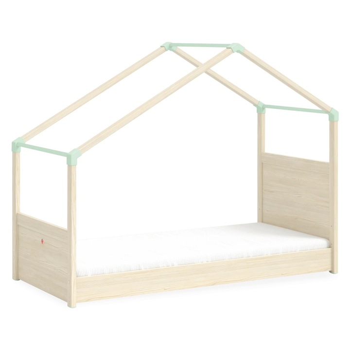 Pat 90x200 cm, cu copertina crem, pentru camera copil, Colectia Montes Natural