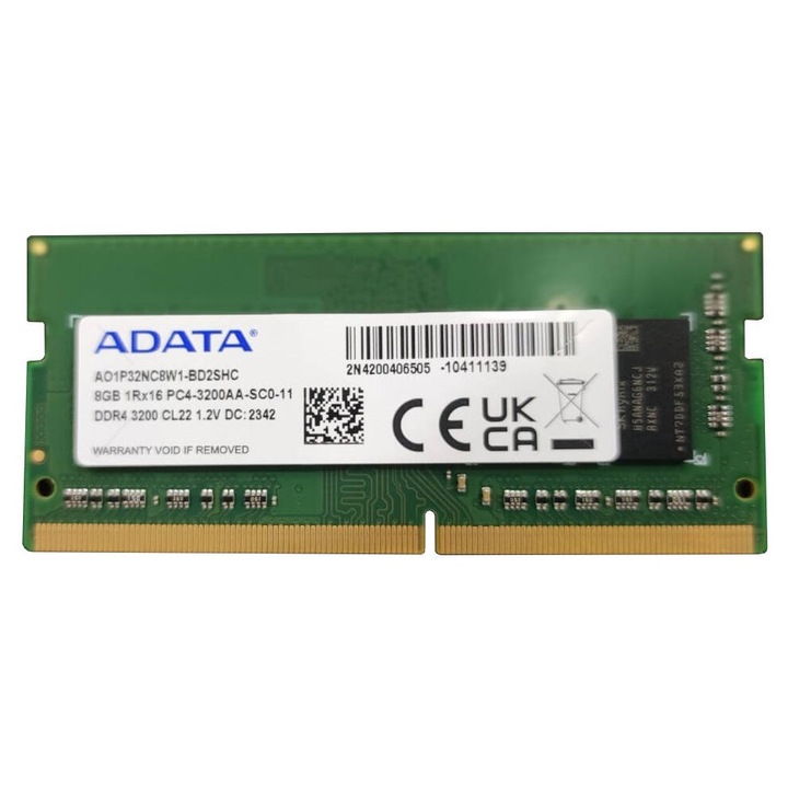 Лаптоп памет SODIMM ADATA 8GB DDR4 3200MHz CL22, насипно