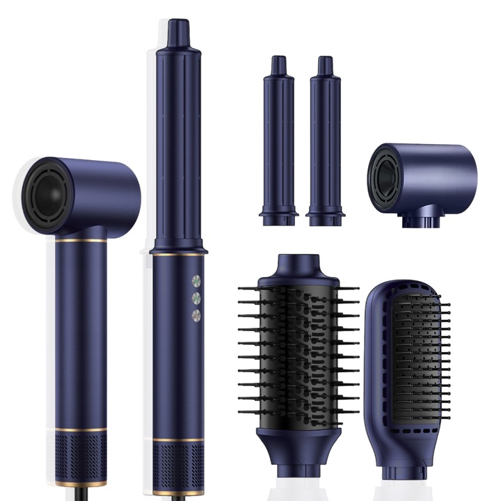 Ondulator Automat, SeveShop®, Feon 5 in 1, Uscator de Par Profesional, Uscator Par cu 3 Trepte Temperatura, 2 Viteze, Perie Volum, Perie Dreapta, Perie Clasica, Uscator cu Ionizare Anti Frizz, Uscare Rapida, Design Compact Portabil, Feon Mov