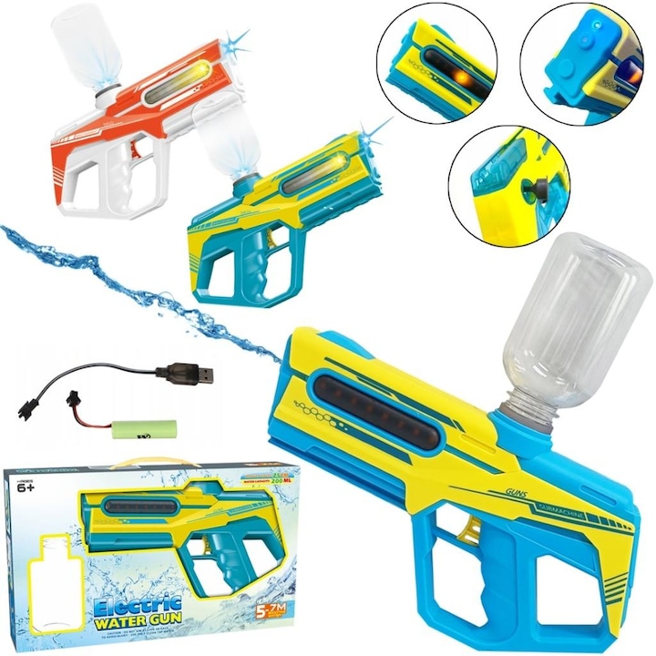 Pistol cu apa electric Trifox, reincarcabil usb, rezervor 200 ml, raza 5-7 m, multicolor