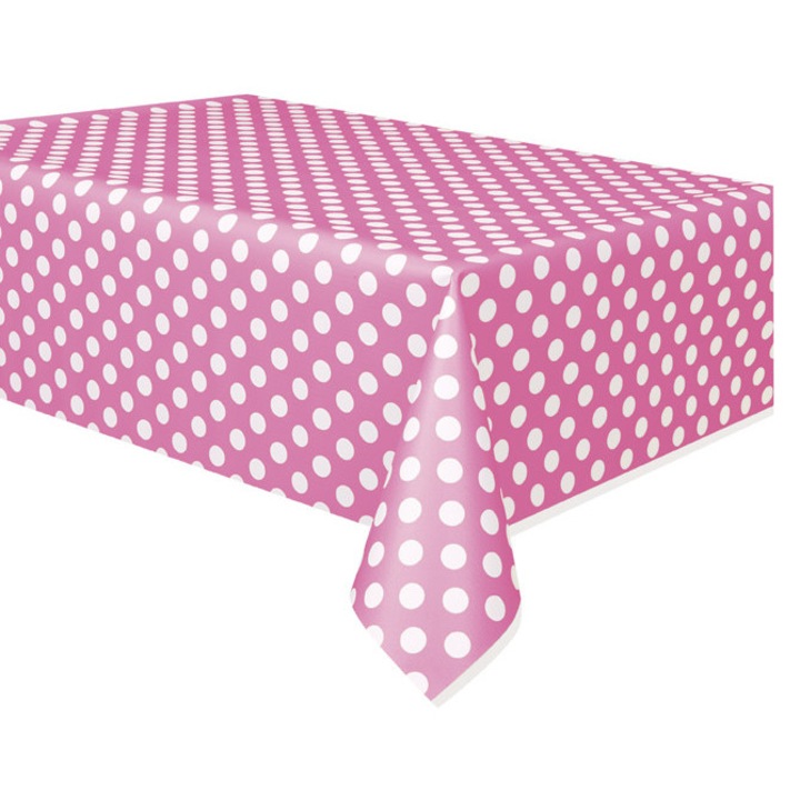 Rózsaszín, pöttyös asztalterítő, 137x274cm