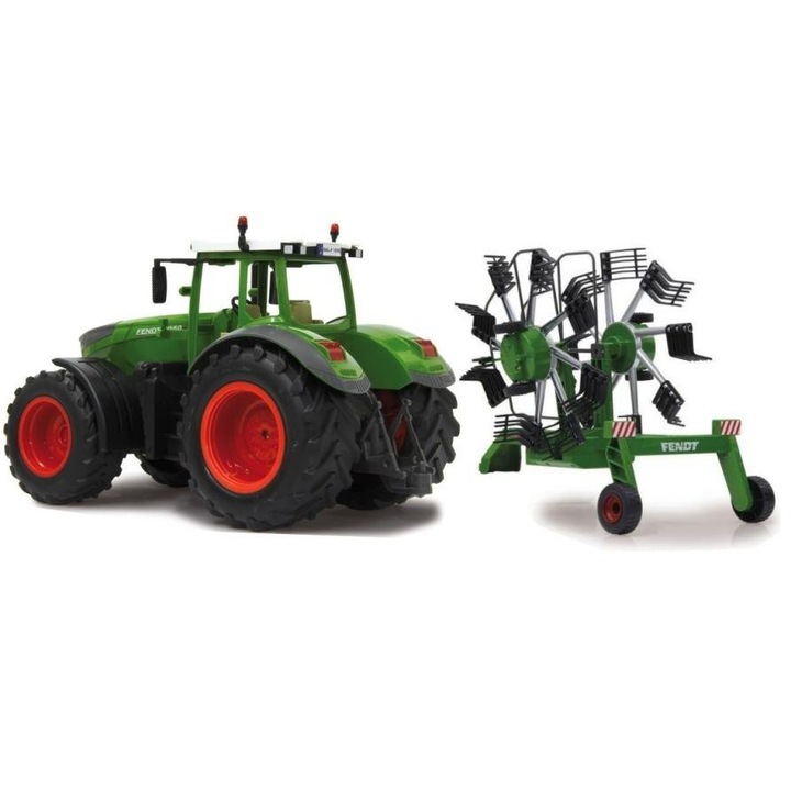 Играчка трактор Fendt 1050 Vario + комплект грабли Twin Roto, 1:16, 375x170x210мм, многоцветен