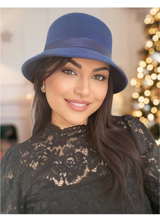 Palarie dama Confortino Paris, fetru italian 100% lana, boruri mici, albastra, marime unica reglabila, fabricata in Romania