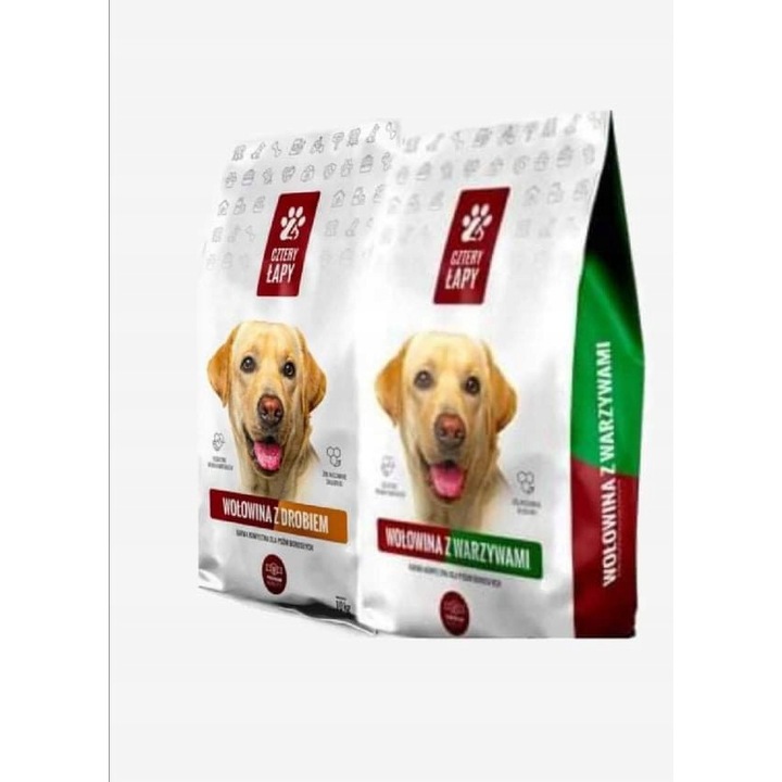 Hrana pentru caini, Cztery lapy, mix cu vita si legume, 10kg x 2bucati
