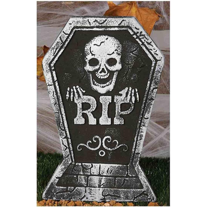 Piatra funerara Halloween, Fiestas Guirca, 38x27cm, cu inscriptia RIP si craniu