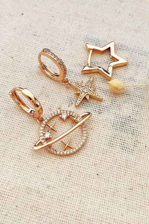 Atelier Miu, Set de cercei din alama - 3 piese, Auriu rose