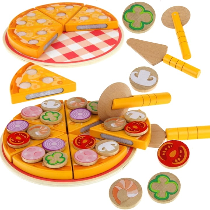 Set de pizza din lemn Pegaz, 6 felii, 18 ingrediente, 19x19x2cm