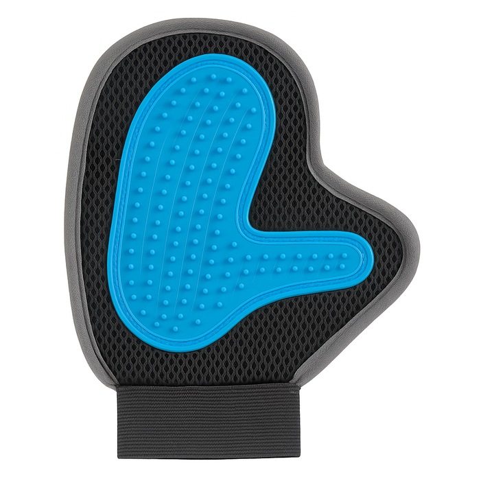 Pet & More Mănușă de baie și îngrijire a blănii, albastră, cu perie din silicon, strângere la încheietură