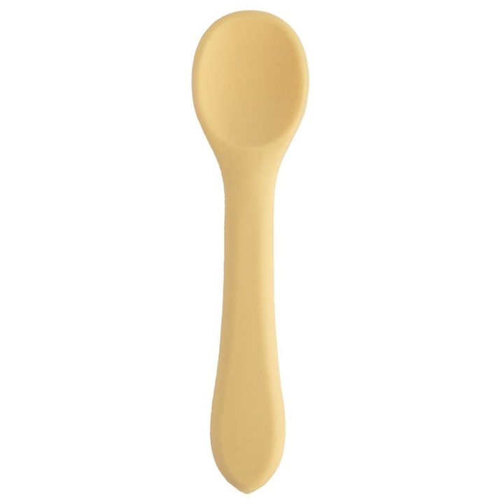 Lingurita Pentru Copii, Orion, 14x3.5 cm, Fabricata Integral Din Silicon, Sigura Pentru Copii, Fara Margini Ascutite, Potrivita Pentru Spalare In Masina De Spalat Vase, Profilata Corespunzator Pentru Maini Mici, Galbena