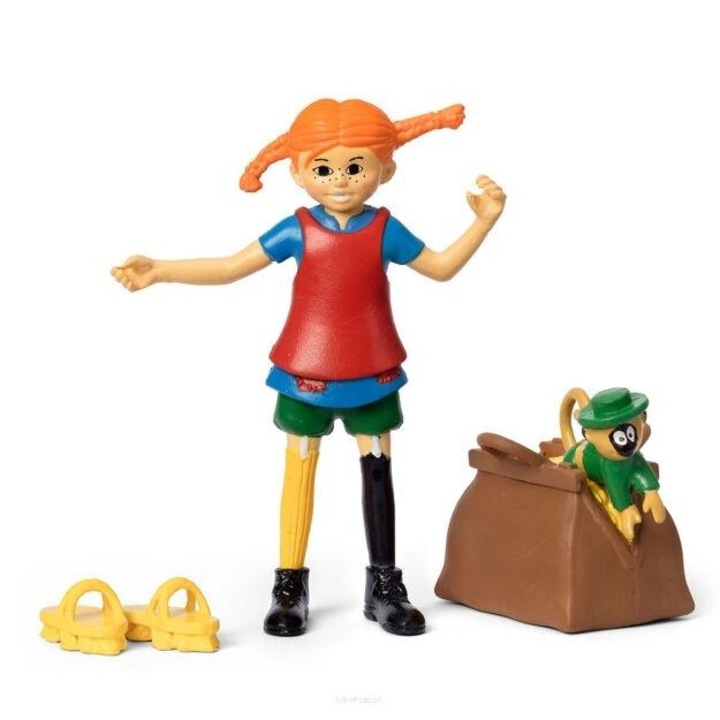 Фигурка Pippi Micki обувки за почистване, куфар с монети, маймуна, 10x15см