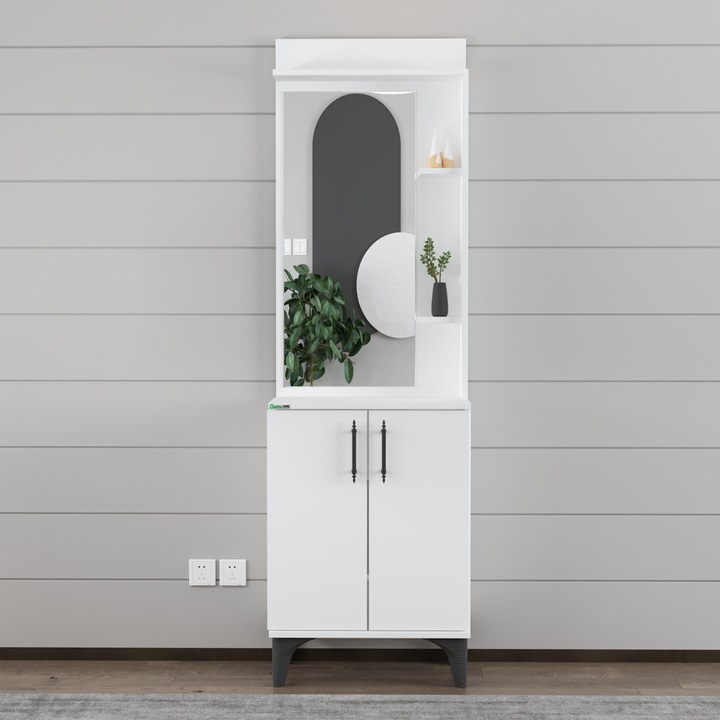 Окачен гардероб с огледало – Модерен дизайн, Гланцово бяло, Премиум ПДЧ